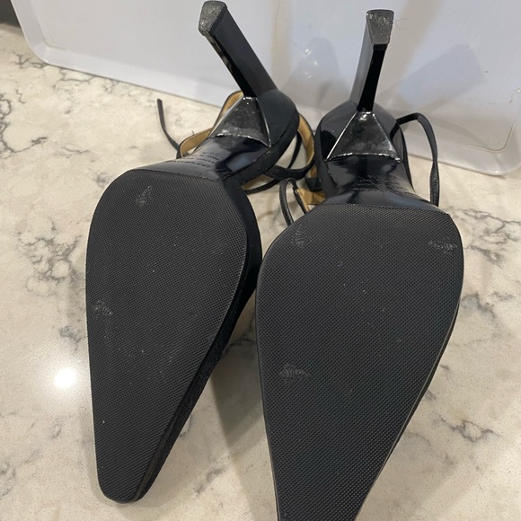 SERGIO ROSSI Black Canvas Ankle-Strap Slingback Heel Pumps Shoes - Picture 5 of 8